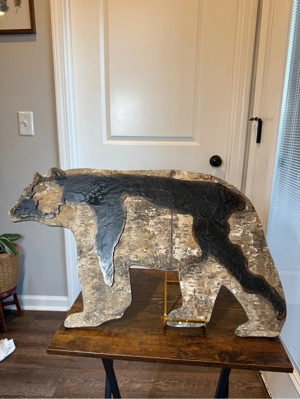 Rustic Birch Bark Bear Silhouette Wall Art – 25